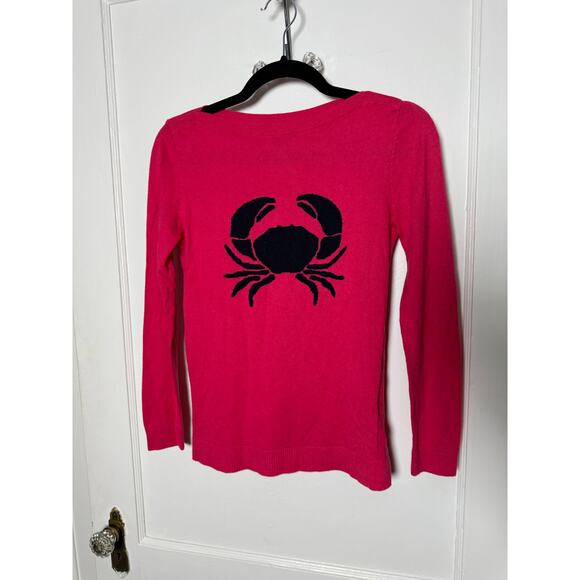 Talbots Hot Pink Navy Blue Nautical Coastal Crab Sweater Women's Small Petite - Picture 2 of 6